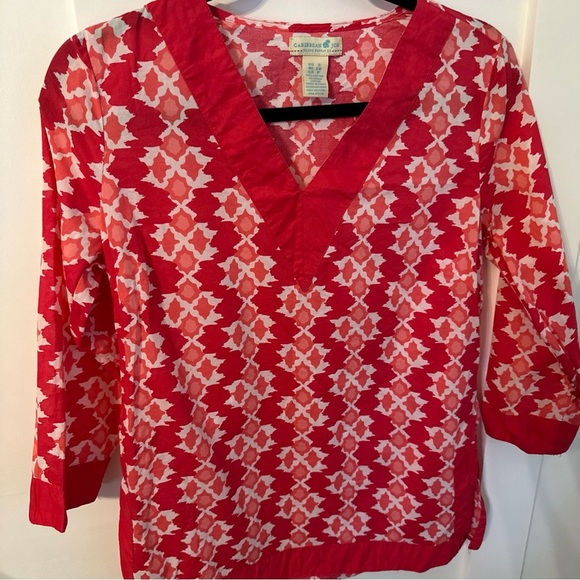 Caribbean Joe Women’s Tunic Top Blouse Size Small Swim Cover Up Pink White - Picture 4 of 9